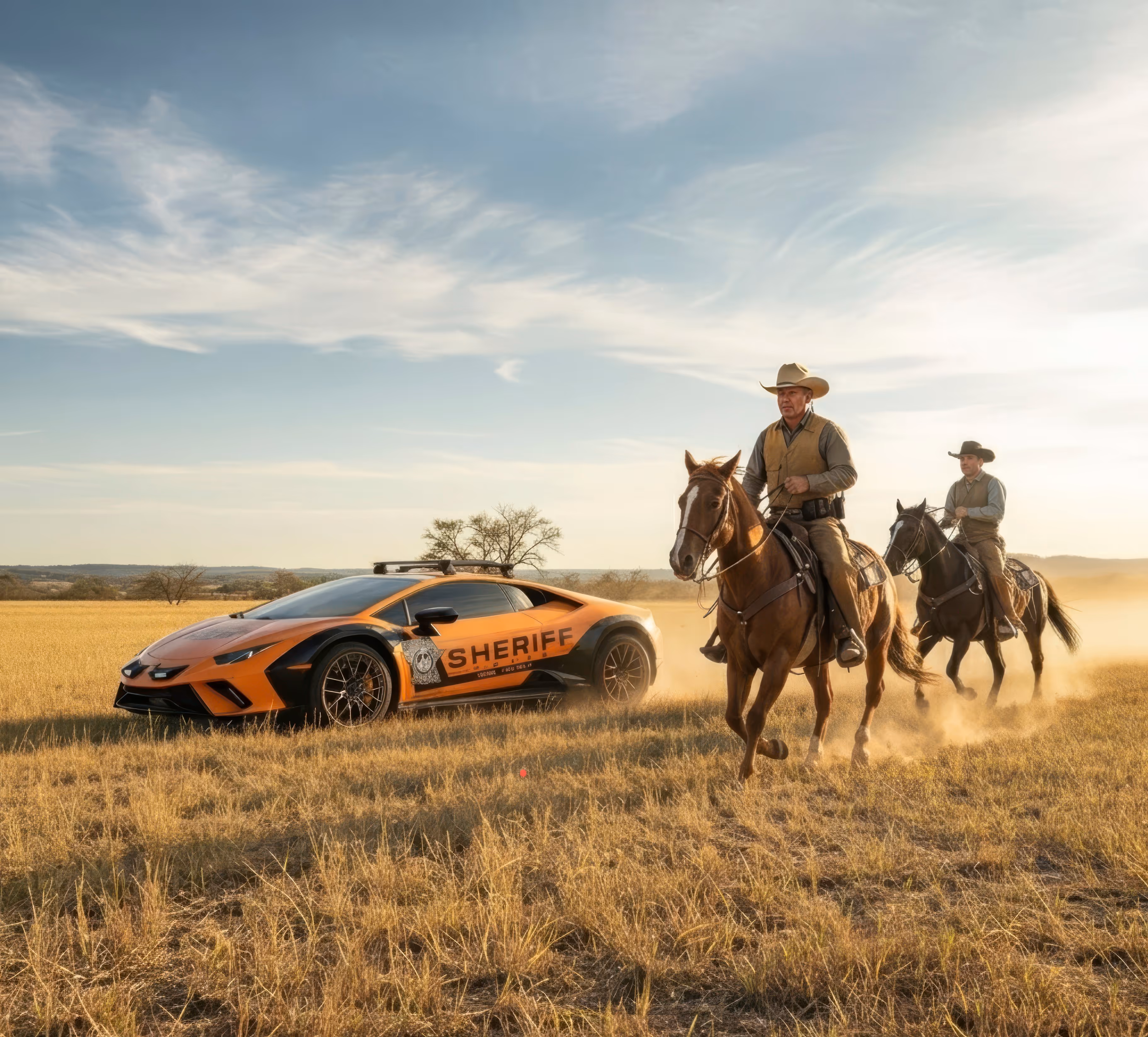 Wise County Sheriff's Posse — Lamborghini rally car and mounted officers